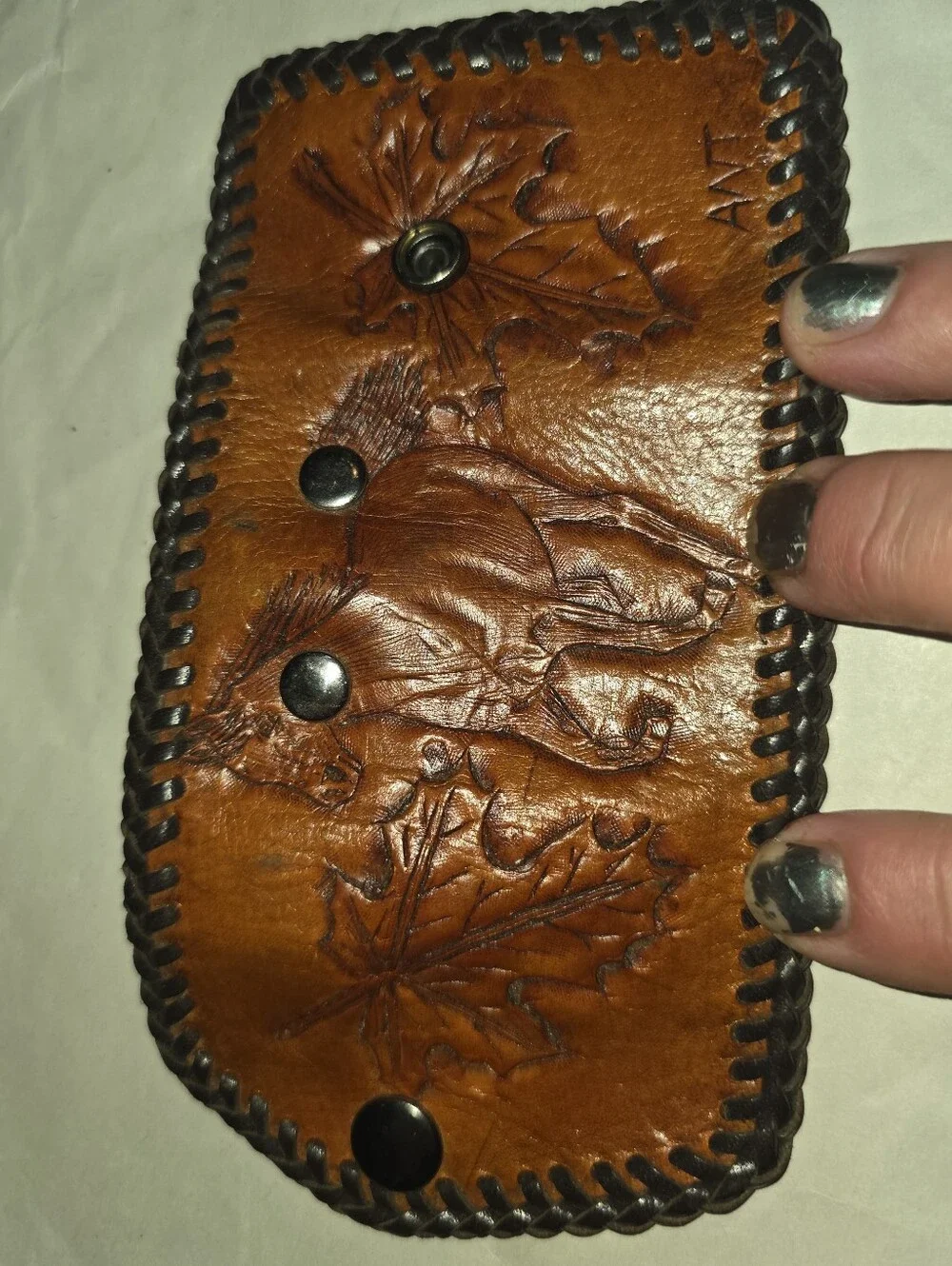 Hand-Tooled Brown Leather Snap Coin Wallet With Horse & Maple Leaf